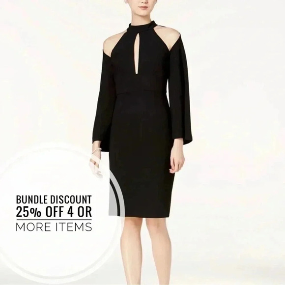 Bardot Mock-neck Cold-shoulder Cut Out Sheath Dress Size 4 XS - Picture 2 of 11